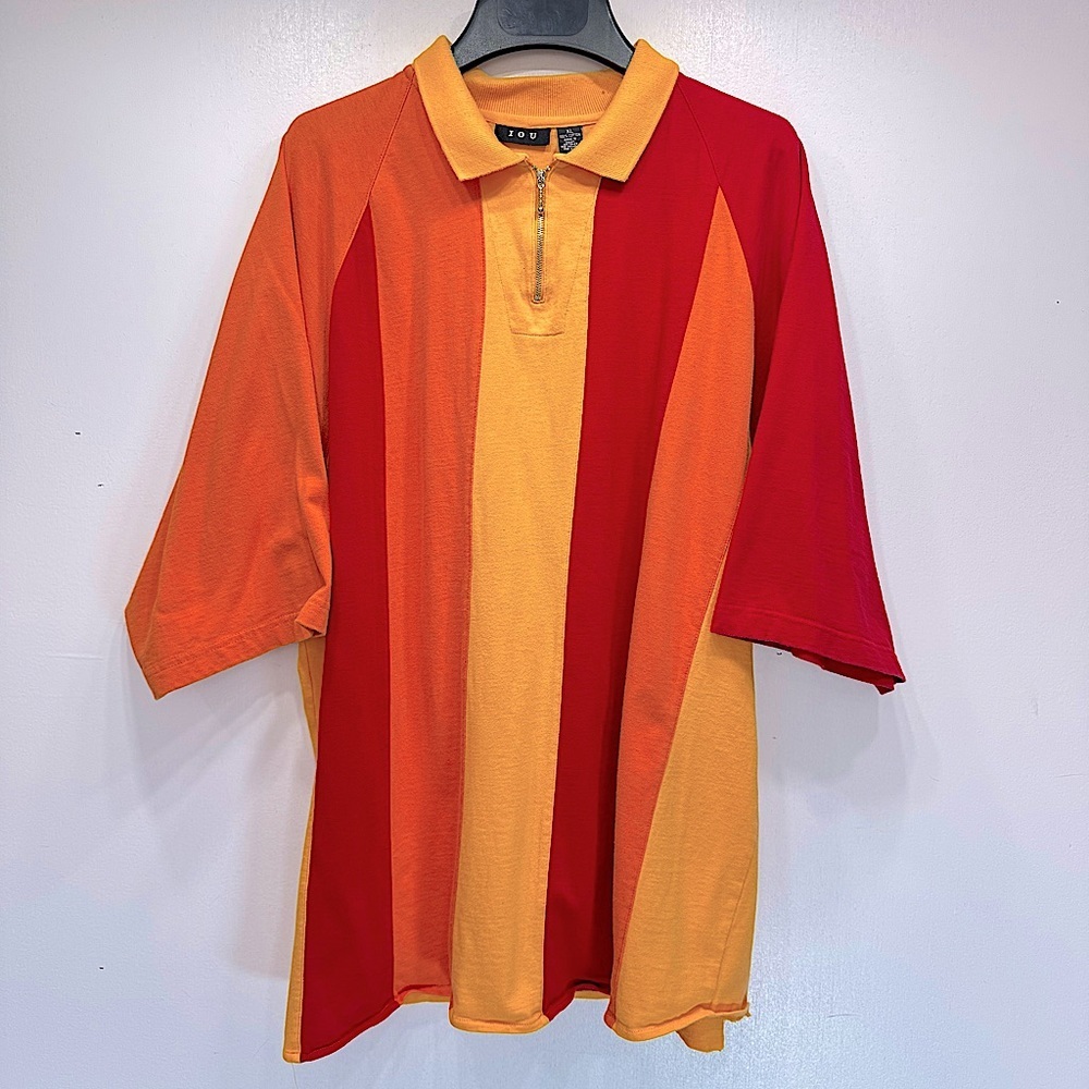 Vintage 90’s Y2K IOU Shirt Pieced Colorblock Golf Rugby Jersey Zip Neckline